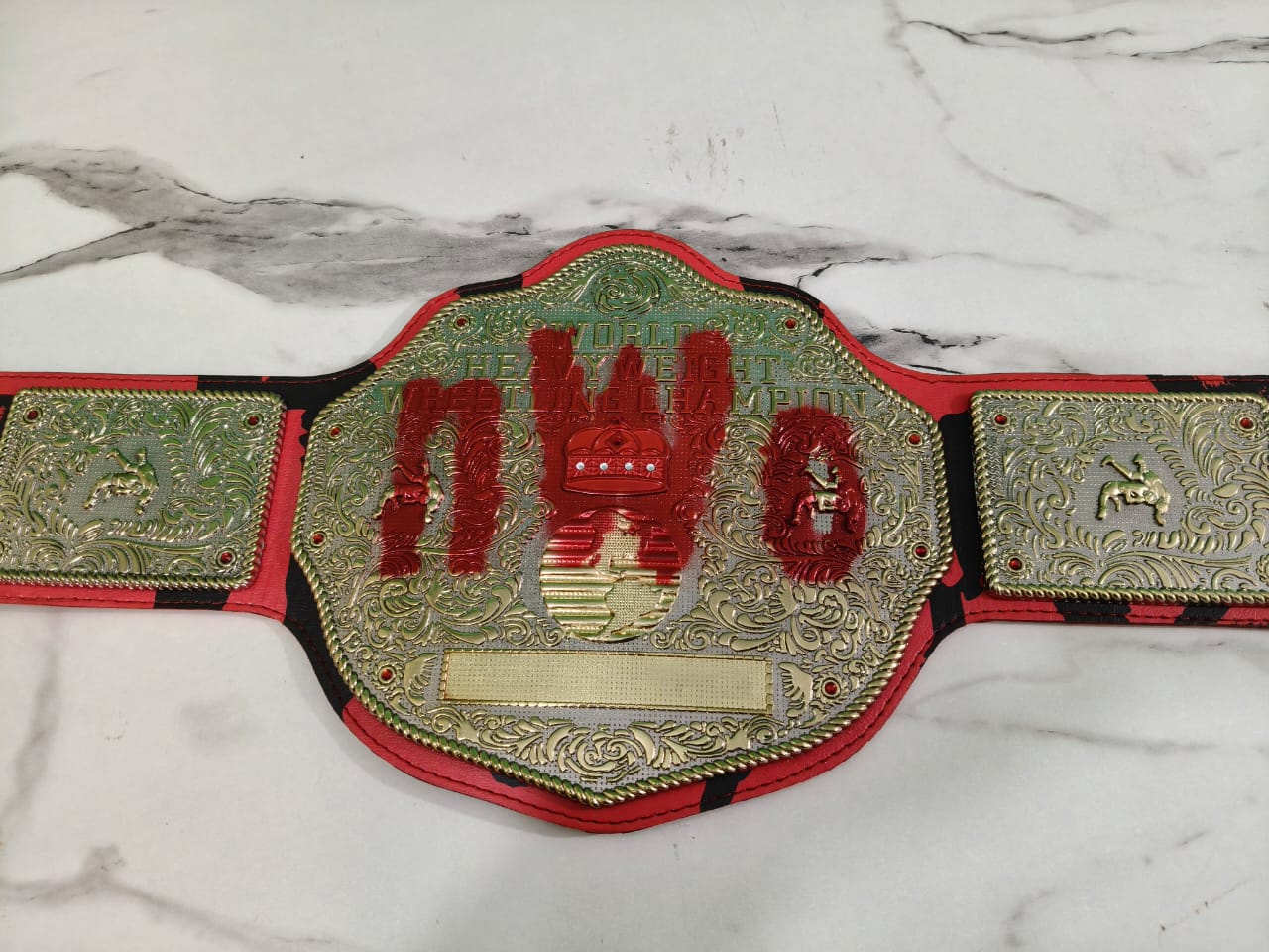 World Heavyweight Wrestling Championship Belt – Custom Red & Gold Edition