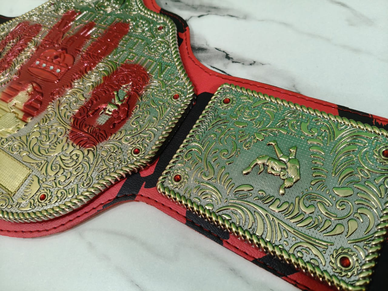 World Heavyweight Wrestling Championship Belt – Custom Red & Gold Edition