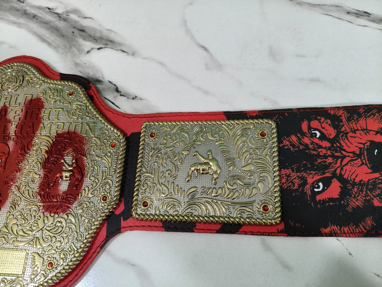 World Heavyweight Wrestling Championship Belt – Custom Red & Gold Edition