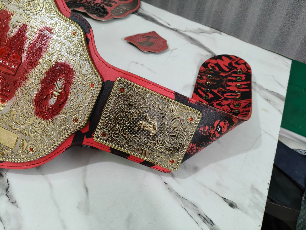 World Heavyweight Wrestling Championship Belt – Custom Red & Gold Edition