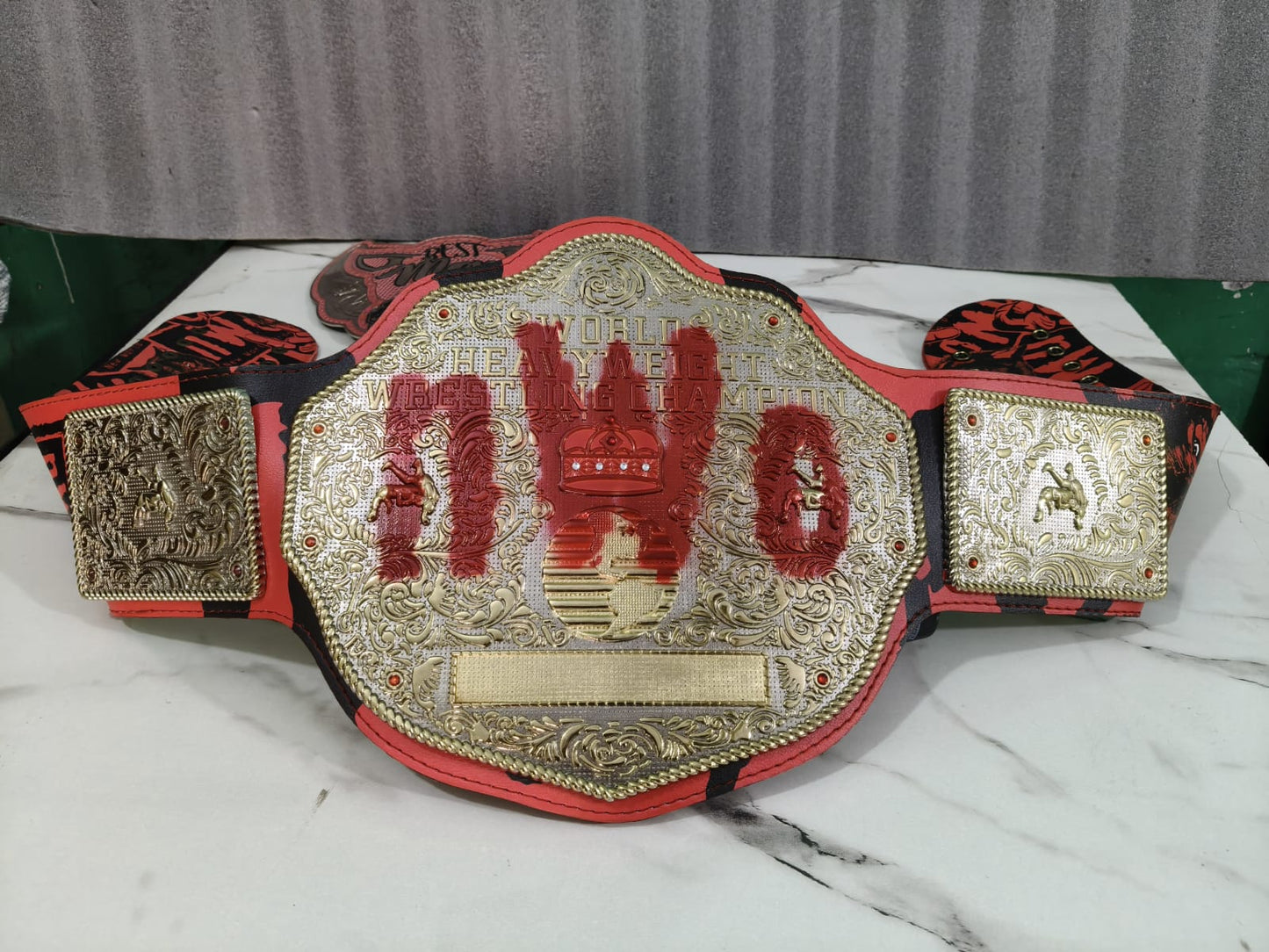 World Heavyweight Wrestling Championship Belt – Custom Red & Gold Edition